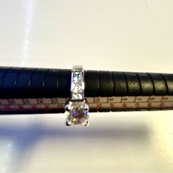 Faux DIAMOND Solitaire with Baguette Accents Set in Platinum Plated CZ Size 6 - Picture 4 of 6